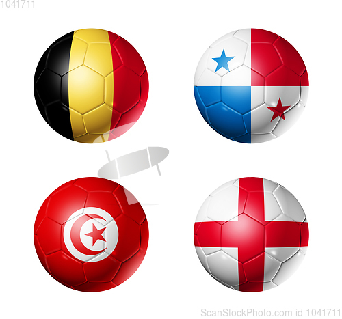 Image of Russia football 2018 group G flags on soccer balls