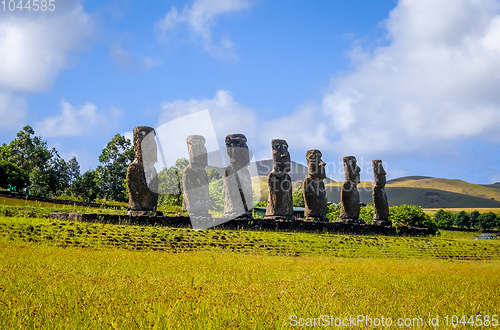 Image of Moais statues, ahu Akivi, easter island