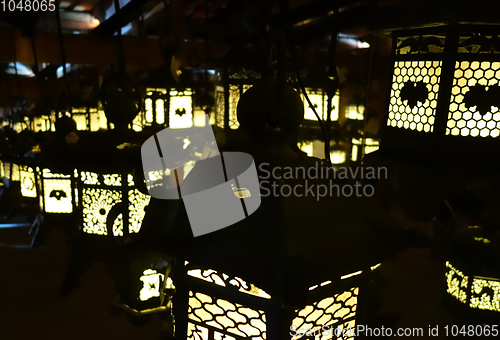 Image of Lanterns lighting in the dark, Kasuga-Taisha Shrine, Nara, Japan