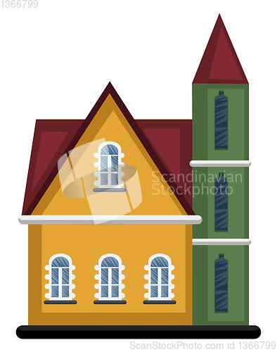 Image of Cartoon orange building with red roof vector illustartion on whi