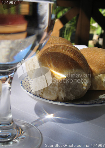 Image of plate of bread on a lunch table