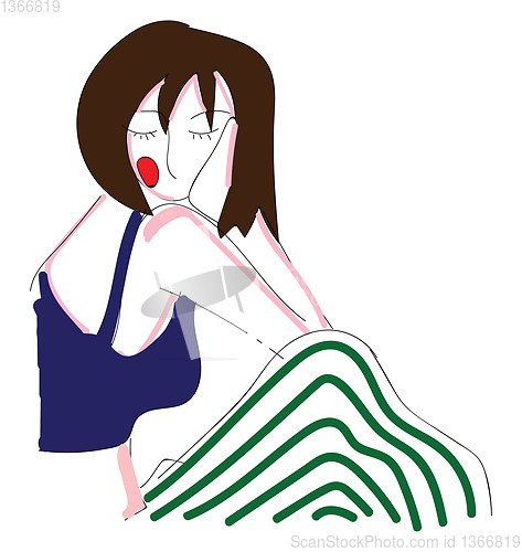 Image of Abstract portrait of a girl in white and green stripe pants and 