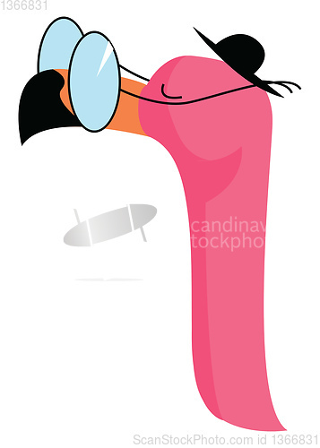 Image of Pink-colored Flamingo wearing glasses and hat vector or color il