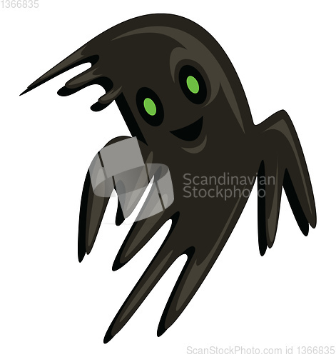 Image of Happy black halloween ghost with green eyes vector illustration 