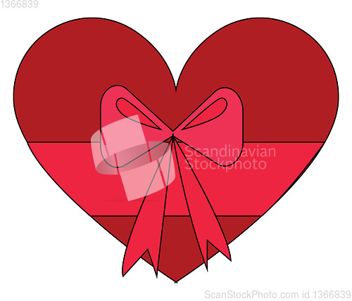 Image of Red heart-shaped present box  with pink bow vector illustration 