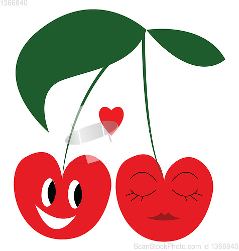 Image of Two cherry fruits emoji hanging from a single branch symbolizes 