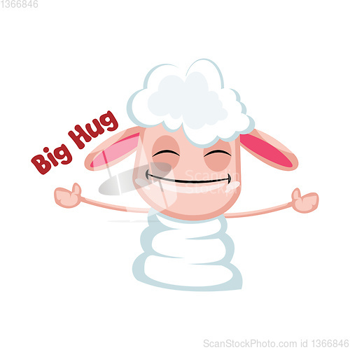 Image of Cute sheep with spreaded hands for a hug vector illustration on 