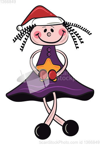 Image of Doll with red hat & golden star vector or color illustration