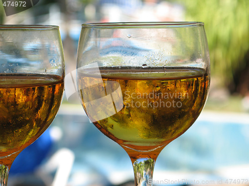 Image of beer glasses close up in a tropical layout