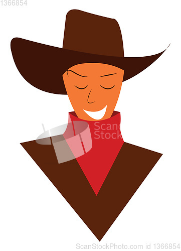 Image of A happy cowboy dressed in traditional hat and red neckerchief ve