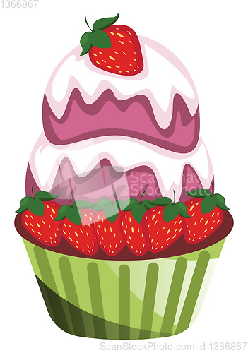 Image of Chocolate cupcake with strawberries and purple ice creamillustra