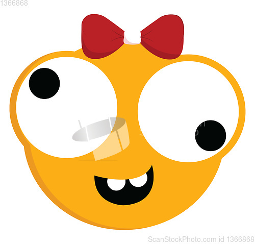 Image of Face of a yellow monster with a bow print vector on white backgr