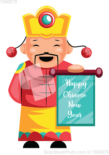 Image of Chinese man holding a banner vector illustration