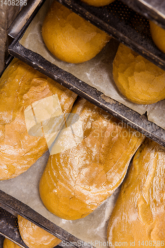 Image of bread bakery food factory production with fresh products