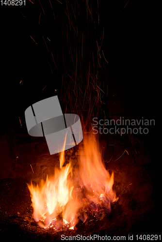 Image of Traditional blacksmith furnace with burning fire