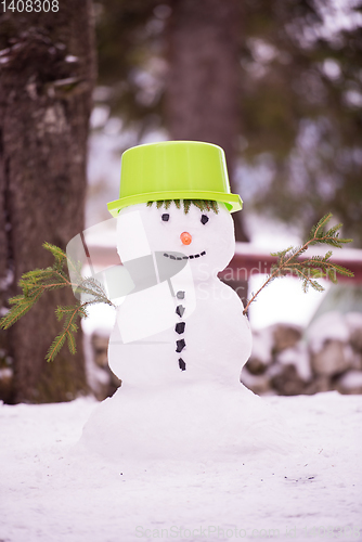 Image of smiling snowman with green hat
