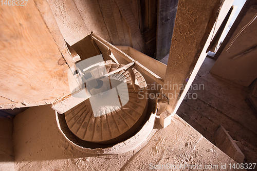 Image of interior of retro wooden watermill