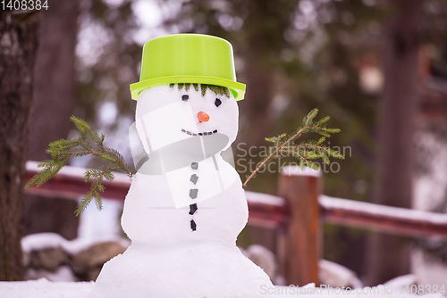 Image of smiling snowman with green hat