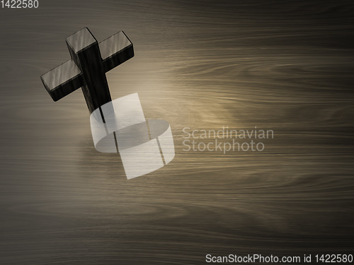 Image of dark wooden cross symbol with space for text