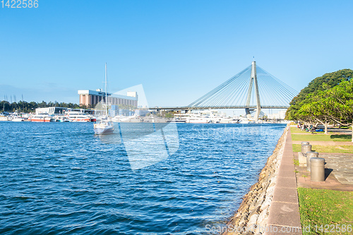 Image of Anzac Bridge harbor Sydney Australia