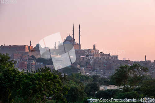 Image of The Mosque of Muhammad Ali in Cairo Egypt at sunset