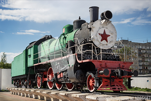 Image of Monument to Russian steam locomotive, built in 1949, Russia