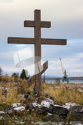 Image of Wooden cross on old Pomeranian cemetery