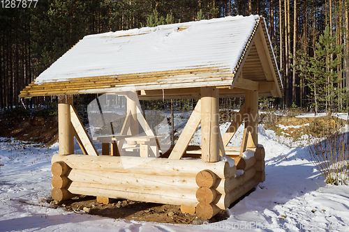 Image of New roadside arbor from the rounded log