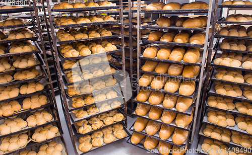 Image of bread bakery food factory production with fresh products