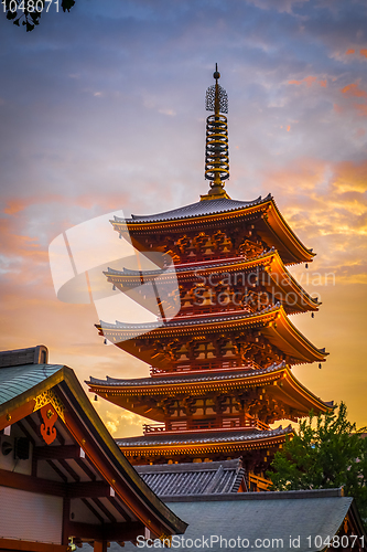 Image of Pagoda at sunset in Senso-ji temple, Tokyo, Japan