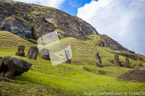 Image of Moais statues on Rano Raraku volcano, easter island