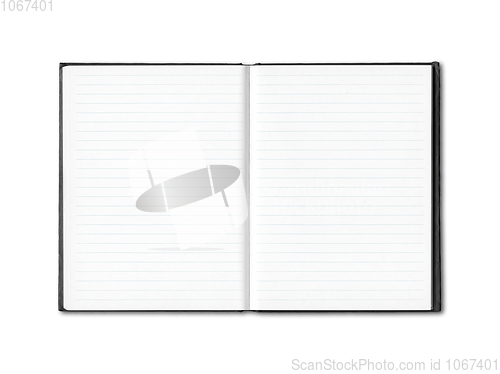 Image of Blank open lined notebook isolated on white