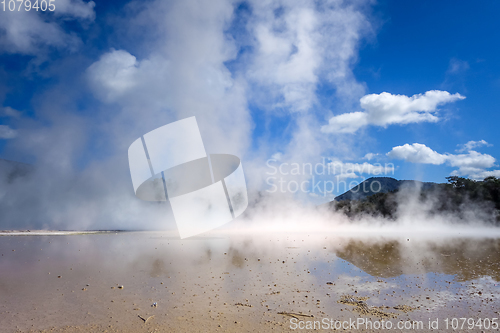 Image of Steaming lake in Waiotapu, Rotorua, New Zealand