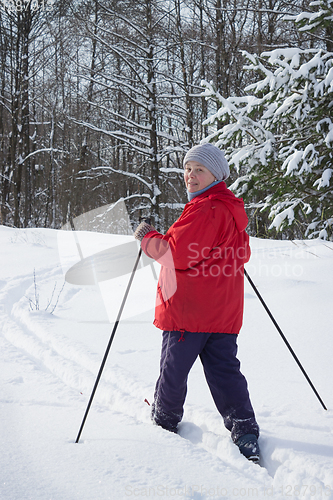 Image of Woman retirement age, europeans, skiing