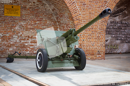 Image of Soviet anti-tank 76 mm gun of the Second World War, ZIS-3 outdoor exhibition in N.Novgorod