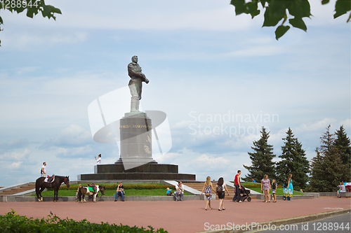 Image of Chkalov monument on the main square in Nizhny Novgorod