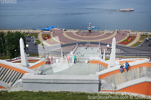 Image of View from Chkalov stairs on the lower embankment Volga
