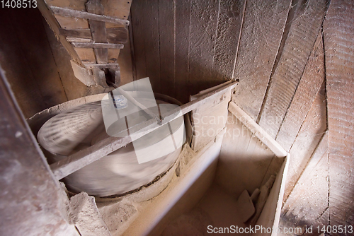 Image of interior of retro wooden watermill