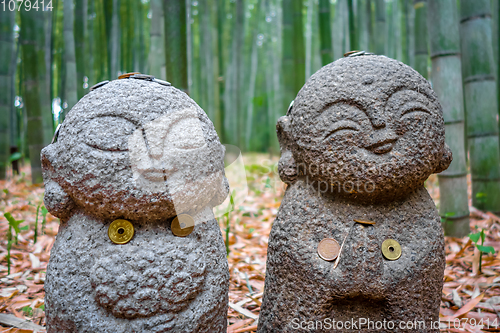 Image of Jizo Statues in Arashiyama bamboo forest, Kyoto, Japan