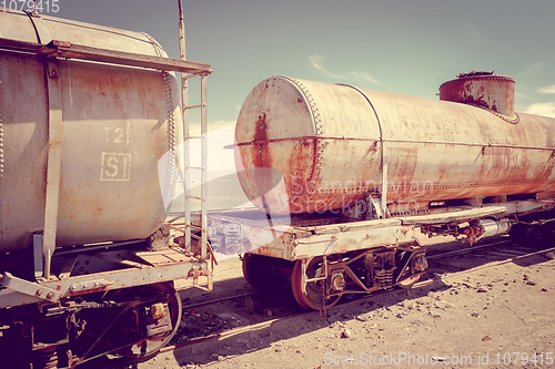 Image of Old train station in Bolivia desert