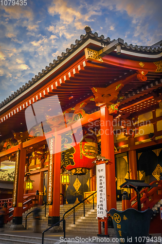 Image of Senso-ji temple Hondo at sunset, Tokyo, Japan