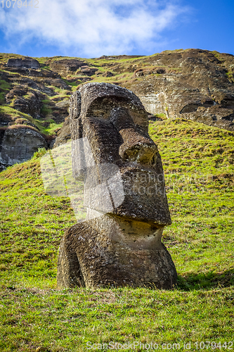 Image of Moai statue on Rano Raraku volcano, easter island