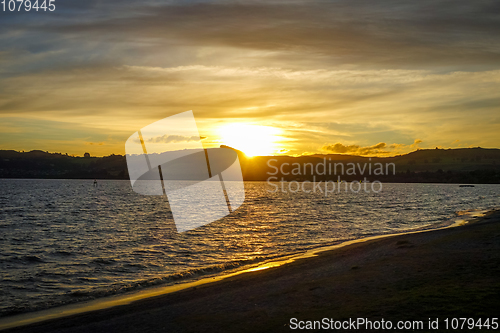 Image of Taupo Lake at sunset, New Zealand