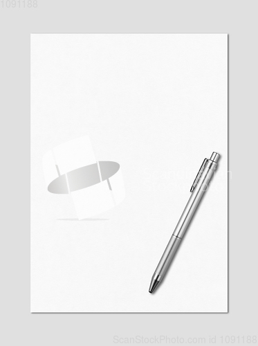 Image of Blank White A4 paper sheet and pen mockup template