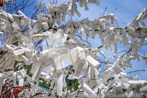 Image of Omikuji tree at Heian Jingu Shrine temple, Kyoto, Japan