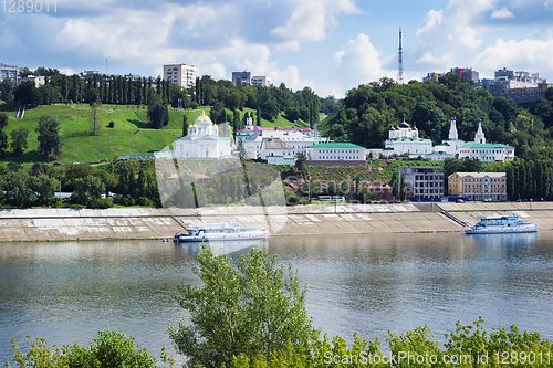 Image of Church on the banks of the Oka River. N. Novgorod. Russia