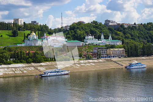 Image of Church on the banks of the Oka River. Nizhny Novgorod. Russia