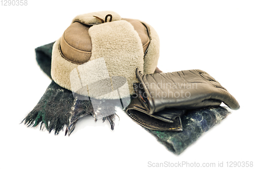 Image of Preparing for winter, warm clothing, white bakground