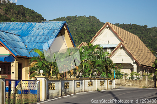 Image of Street Thai village at the foot of the mountains