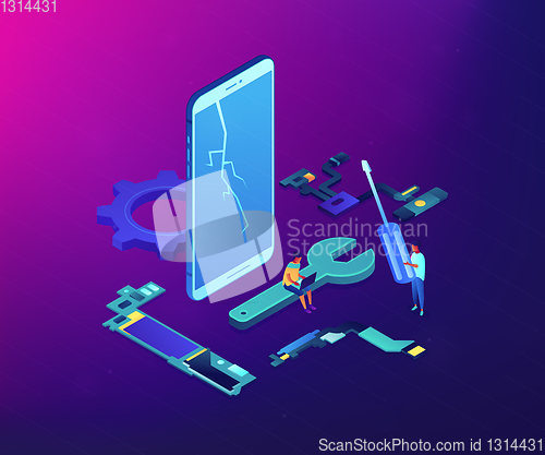 Image of Smartphone repair concept vector isometric illustration.
